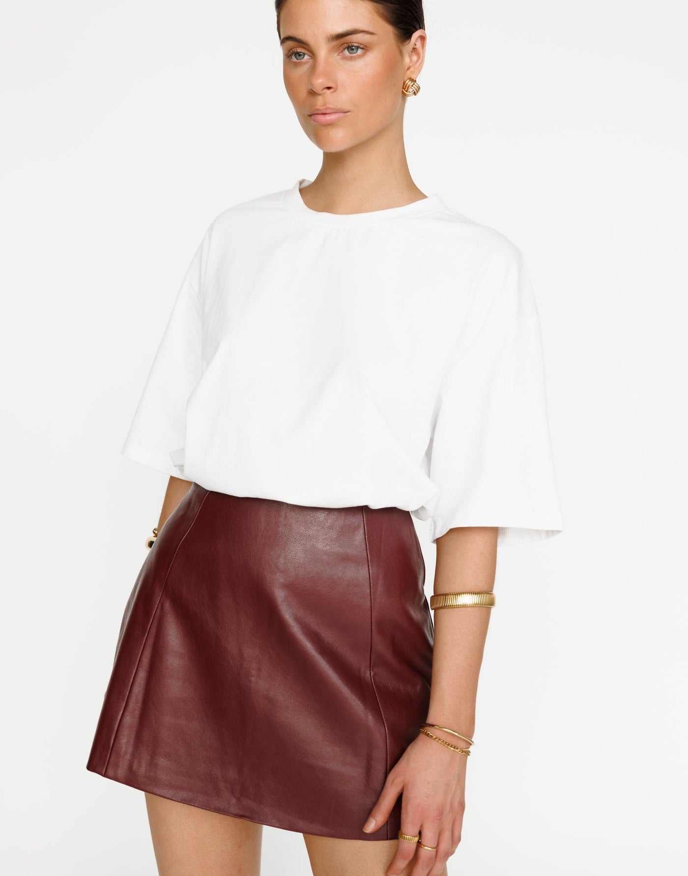 Isaiah Mini Skirt (Plum) | CHARCOAL Exclusive - Faux Leather A-line Mini Skirt - Women's Skirt - Charcoal Clothing