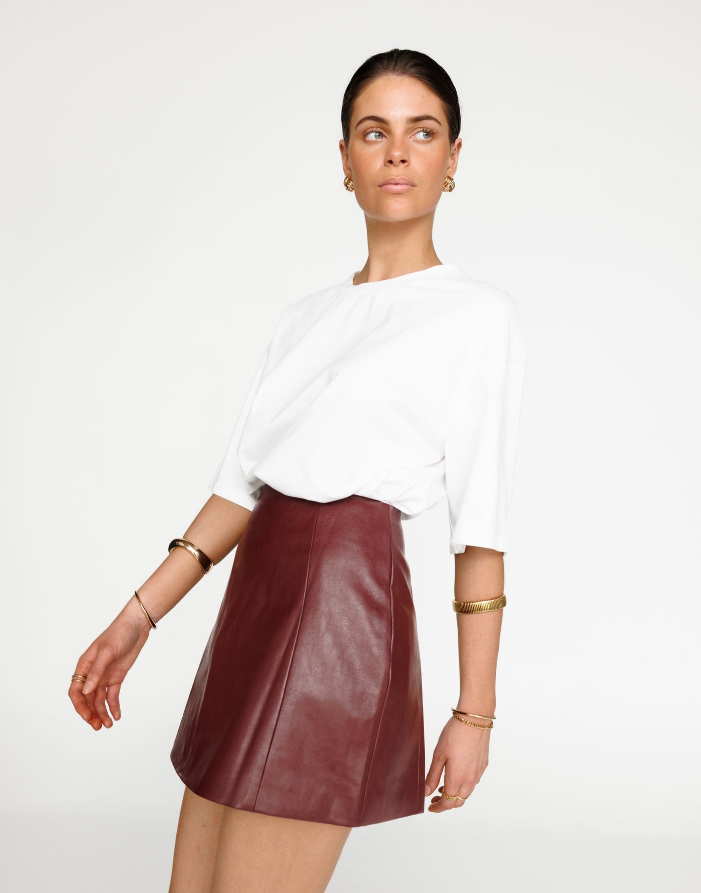 Isaiah Mini Skirt (Plum) | CHARCOAL Exclusive - Faux Leather A-line Mini Skirt - Women's Skirt - Charcoal Clothing