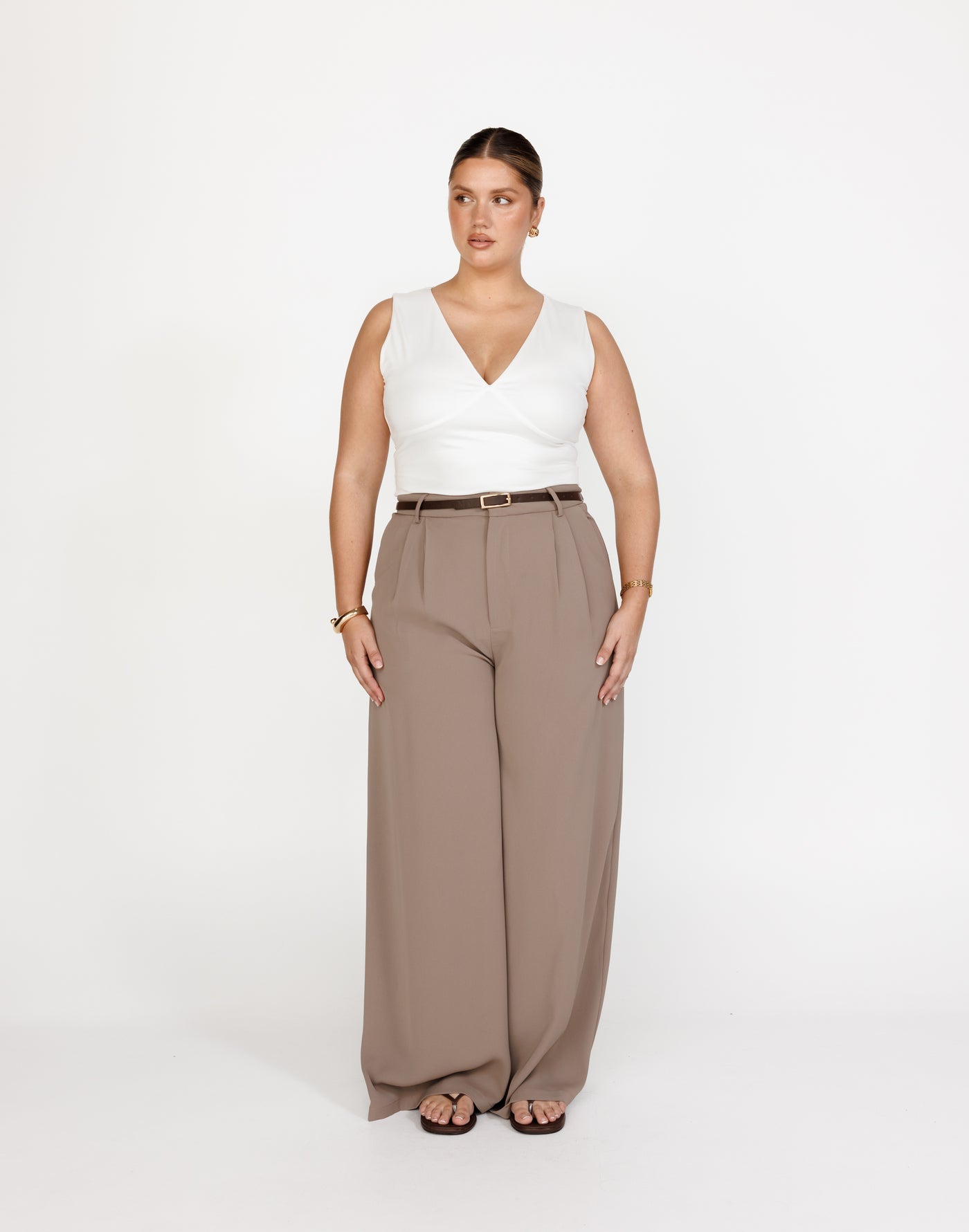 Chicago Pants (Mushroom) - High Rise Tailored Wide Leg Pants - Women's Pants - Charcoal Clothing