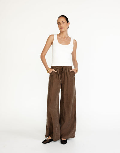 Kendall Pants (Cocoa) - Cupro Adjustable Waist Pants - Women's Pants - Charcoal Clothing