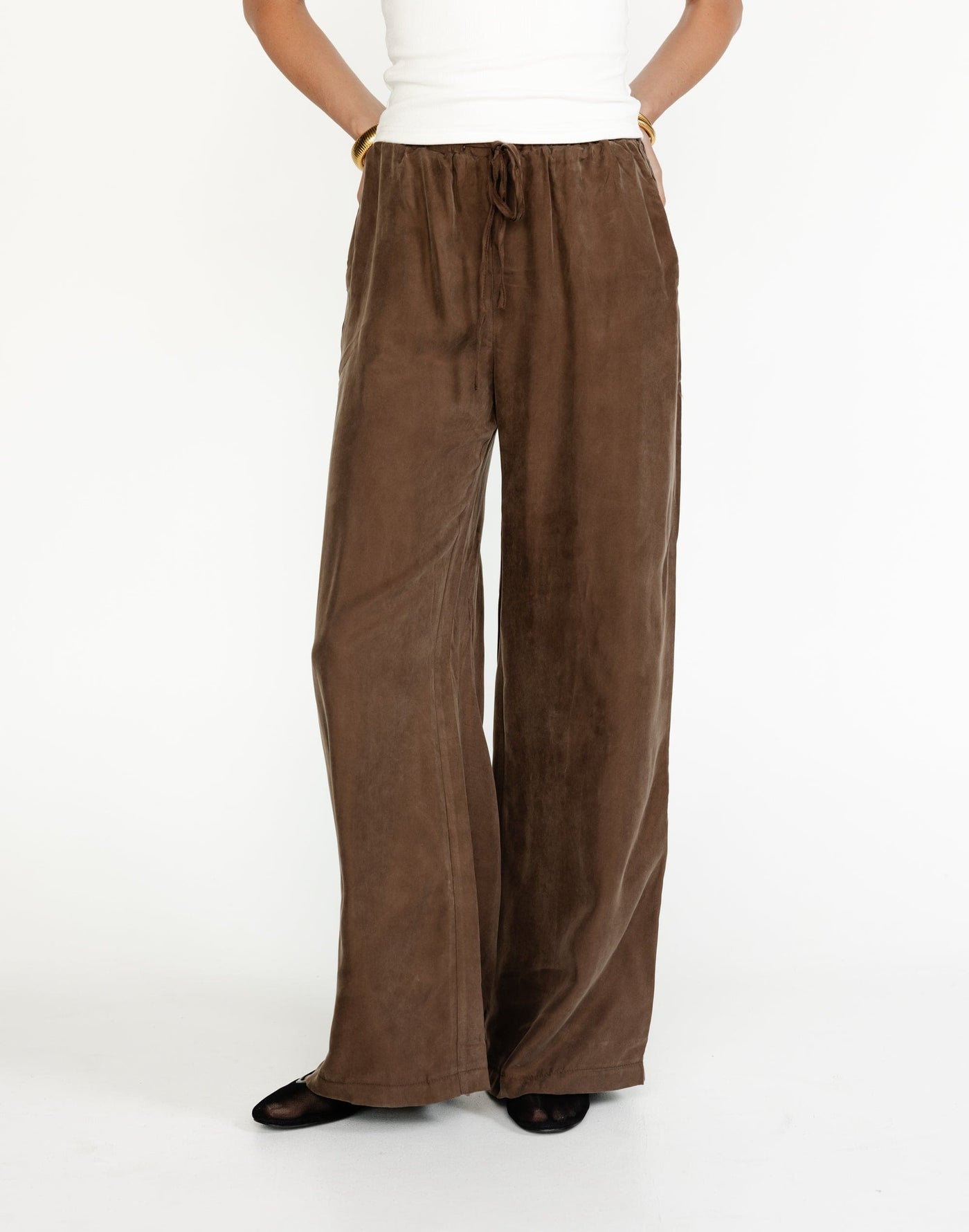 Kendall Pants (Cocoa) - Cupro Adjustable Waist Pants - Women's Pants - Charcoal Clothing