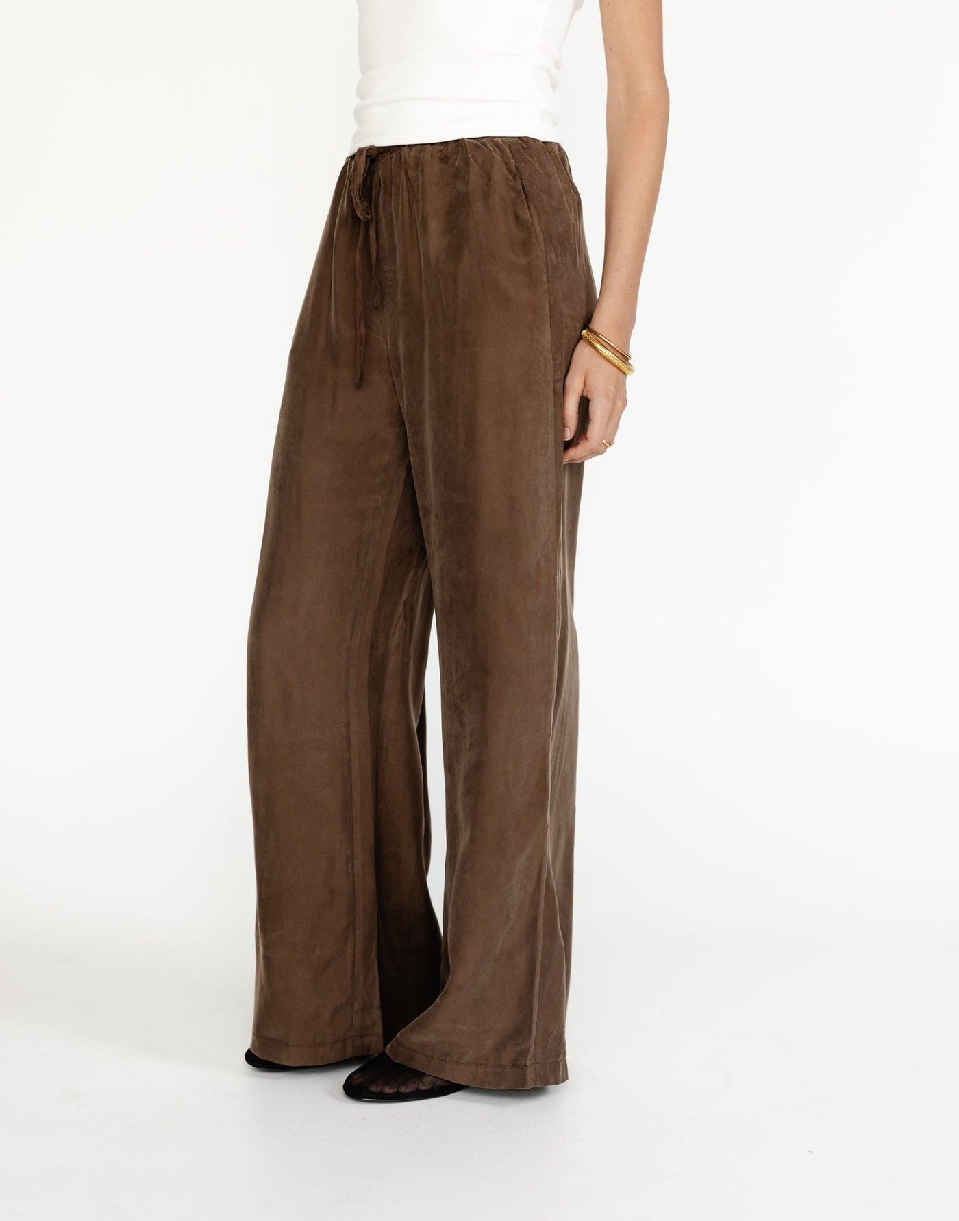 Kendall Pants (Cocoa) - Cupro Adjustable Waist Pants - Women's Pants - Charcoal Clothing