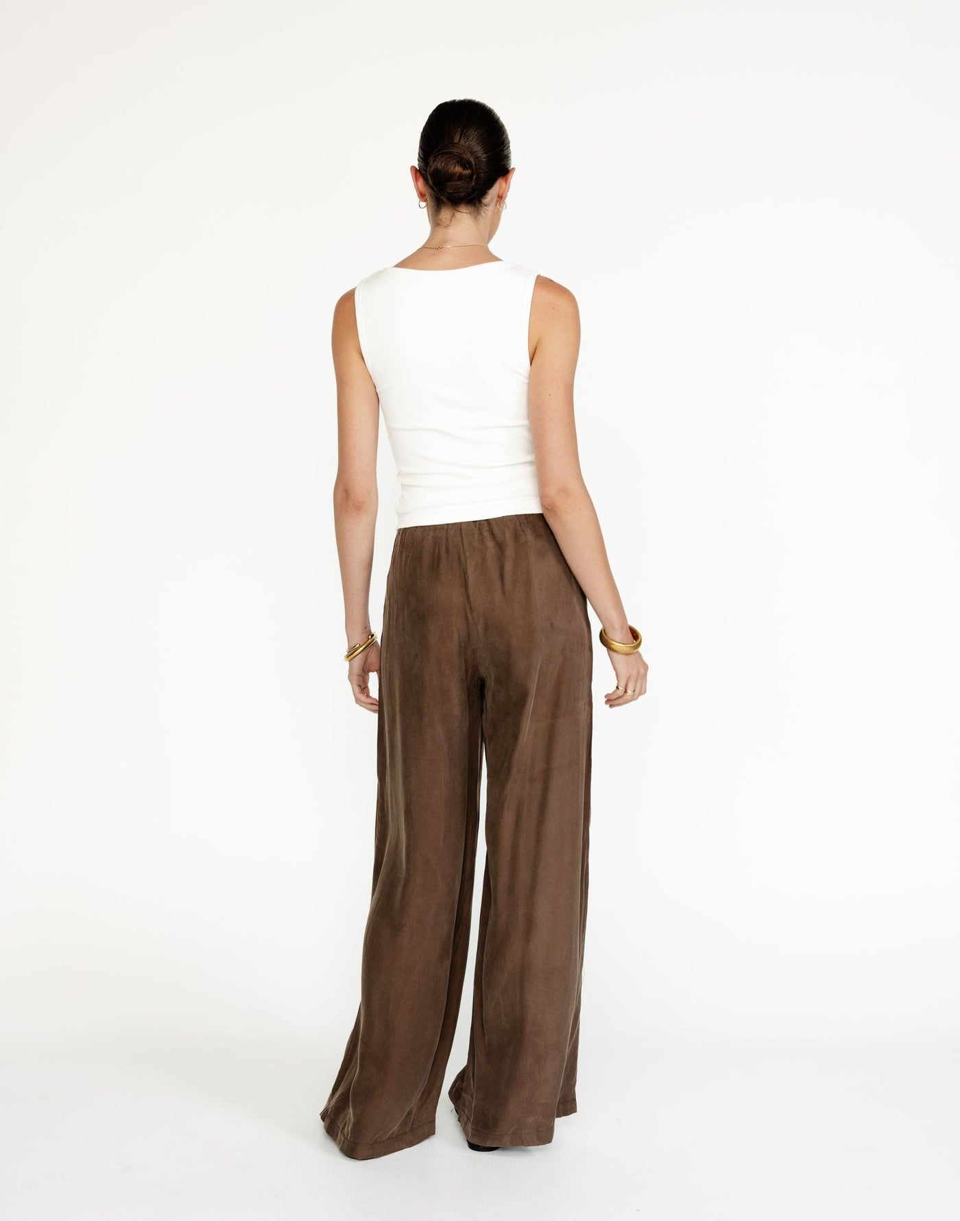 Kendall Pants (Cocoa) - Cupro Adjustable Waist Pants - Women's Pants - Charcoal Clothing