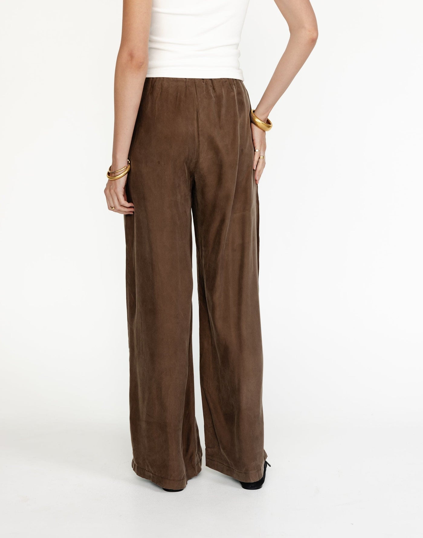 Kendall Pants (Cocoa) - Cupro Adjustable Waist Pants - Women's Pants - Charcoal Clothing