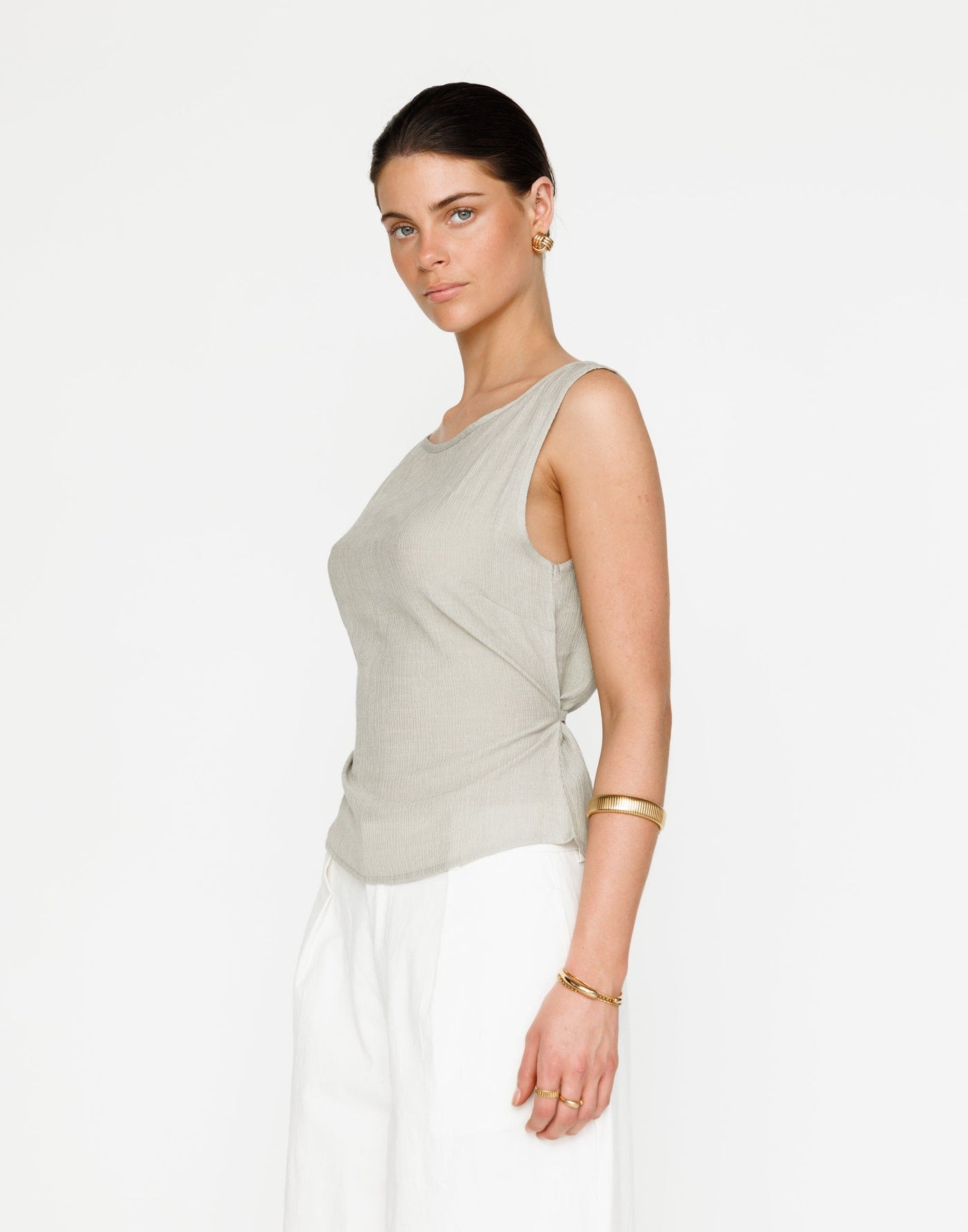 Mariam Top (Seagrass) | CHARCOAL Exclusive - Textured Adjustable Back Tie Top - Women's Top - Charcoal Clothing