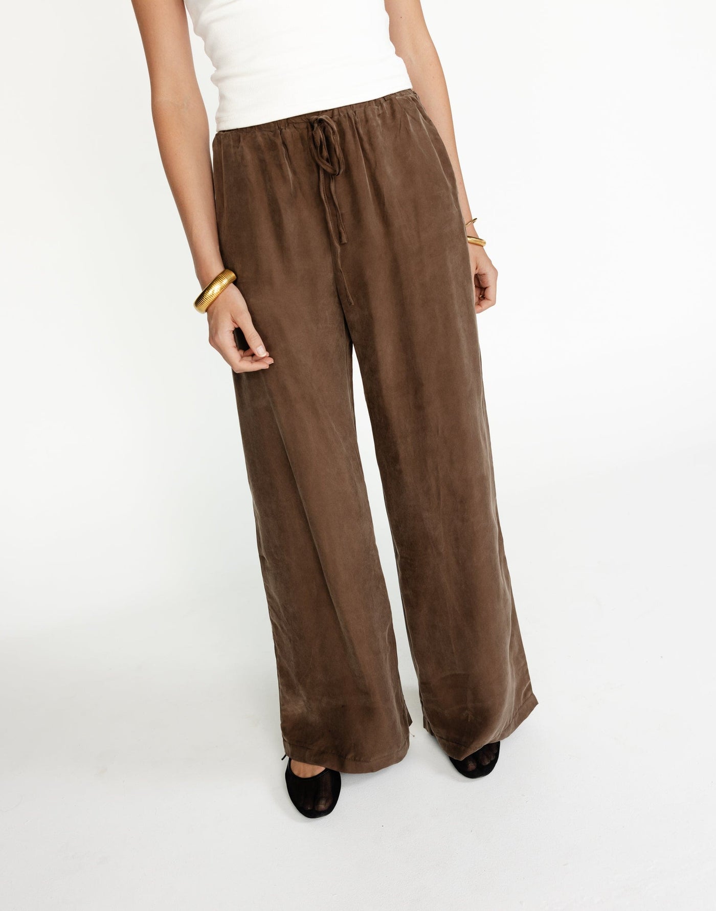 Kendall Pants (Cocoa) - Cupro Adjustable Waist Pants - Women's Pants - Charcoal Clothing