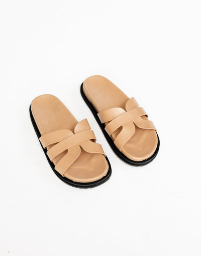 Tamy Slides (Desert) - By Billini - Flat Sole Contrast Detail Slides - Women's Shoes - Charcoal Clothing