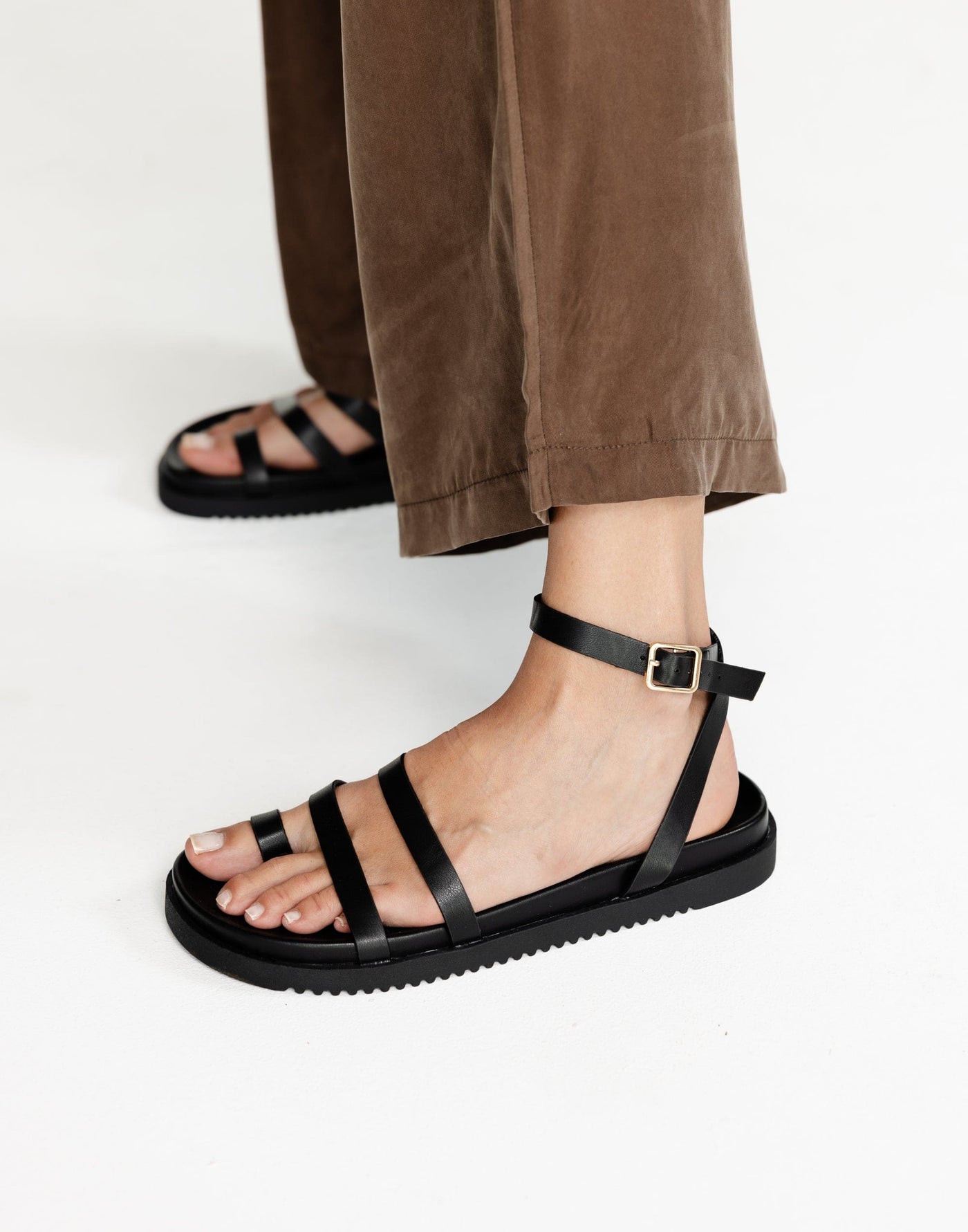 Astrid Sandals (Black) - By Billini - Strappy Ankle Strap Slides - Women's Shoes - Charcoal Clothing