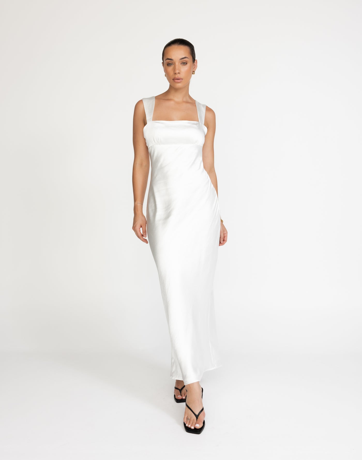 Mimosa Maxi Dress (White) - Satin Maxi - Women's Dress - Charcoal Clothing