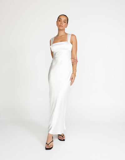 Mimosa Maxi Dress (White) - Satin Maxi - Women's Dress - Charcoal Clothing