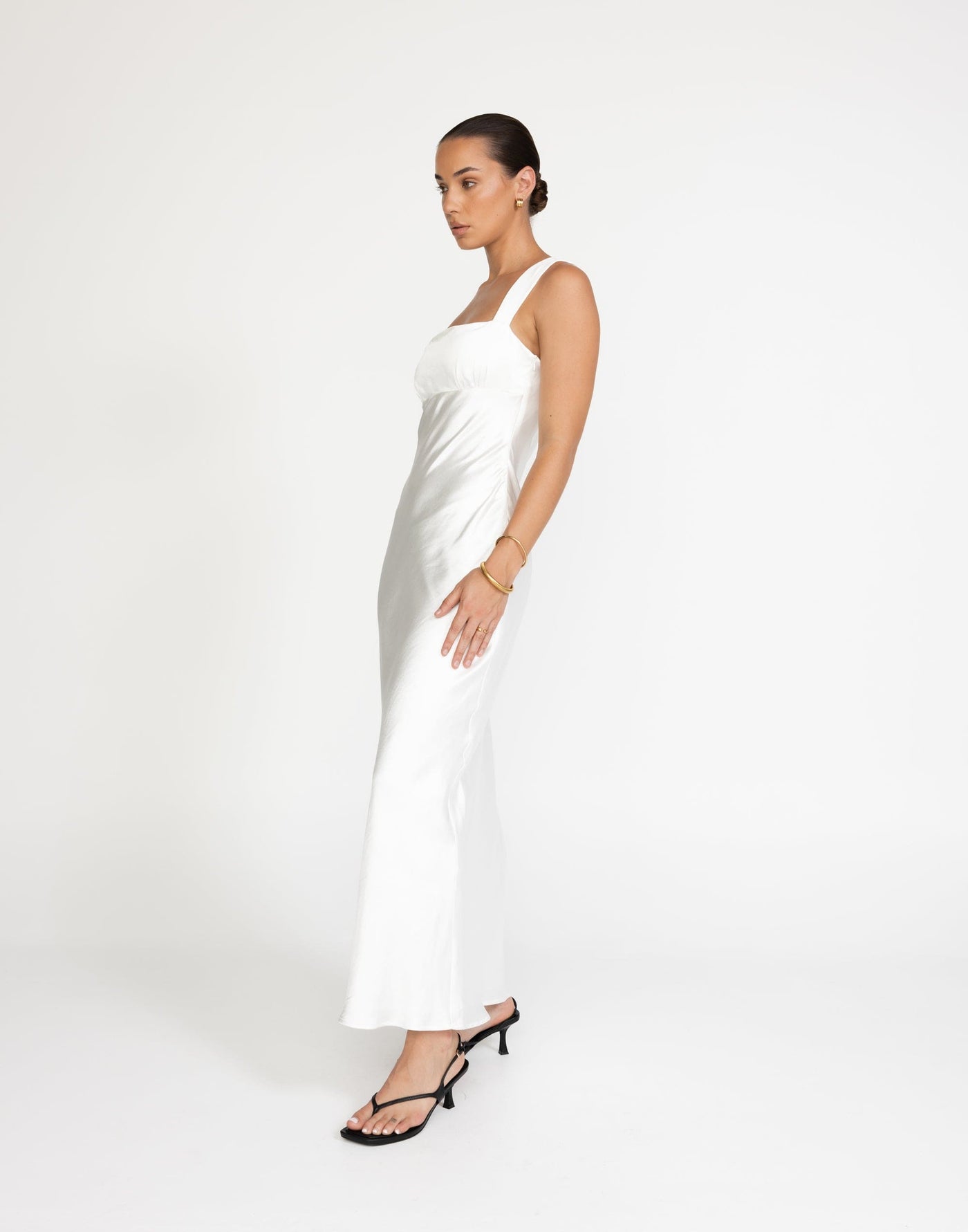 Mimosa Maxi Dress (White) - Satin Maxi - Women's Dress - Charcoal Clothing