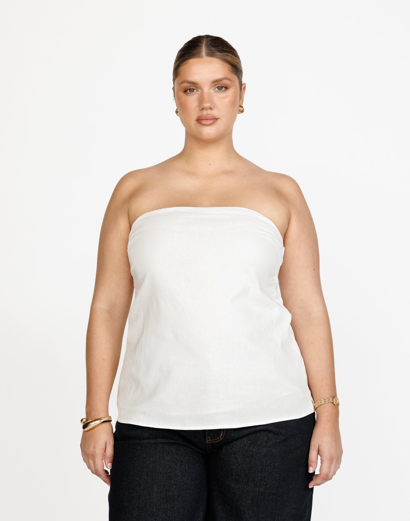 Hati Top (White) | CHARCOAL Exclusive - Strapless Adjustable Tie Back Longline Top - Women's Top - Charcoal Clothing