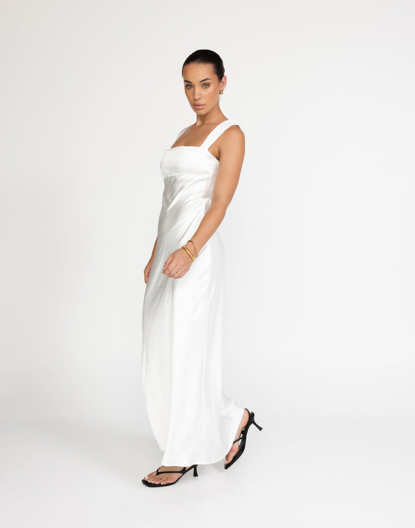 Mimosa Maxi Dress (White) - Satin Maxi - Women's Dress - Charcoal Clothing