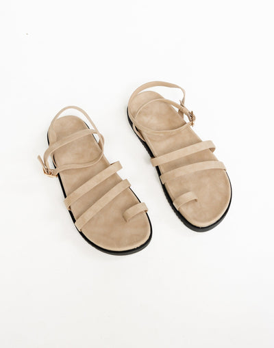 Astrid Sandals (Taupe Nubuck) - By Billini - Strappy Ankle Strap Slides - Women's Shoes - Charcoal Clothing