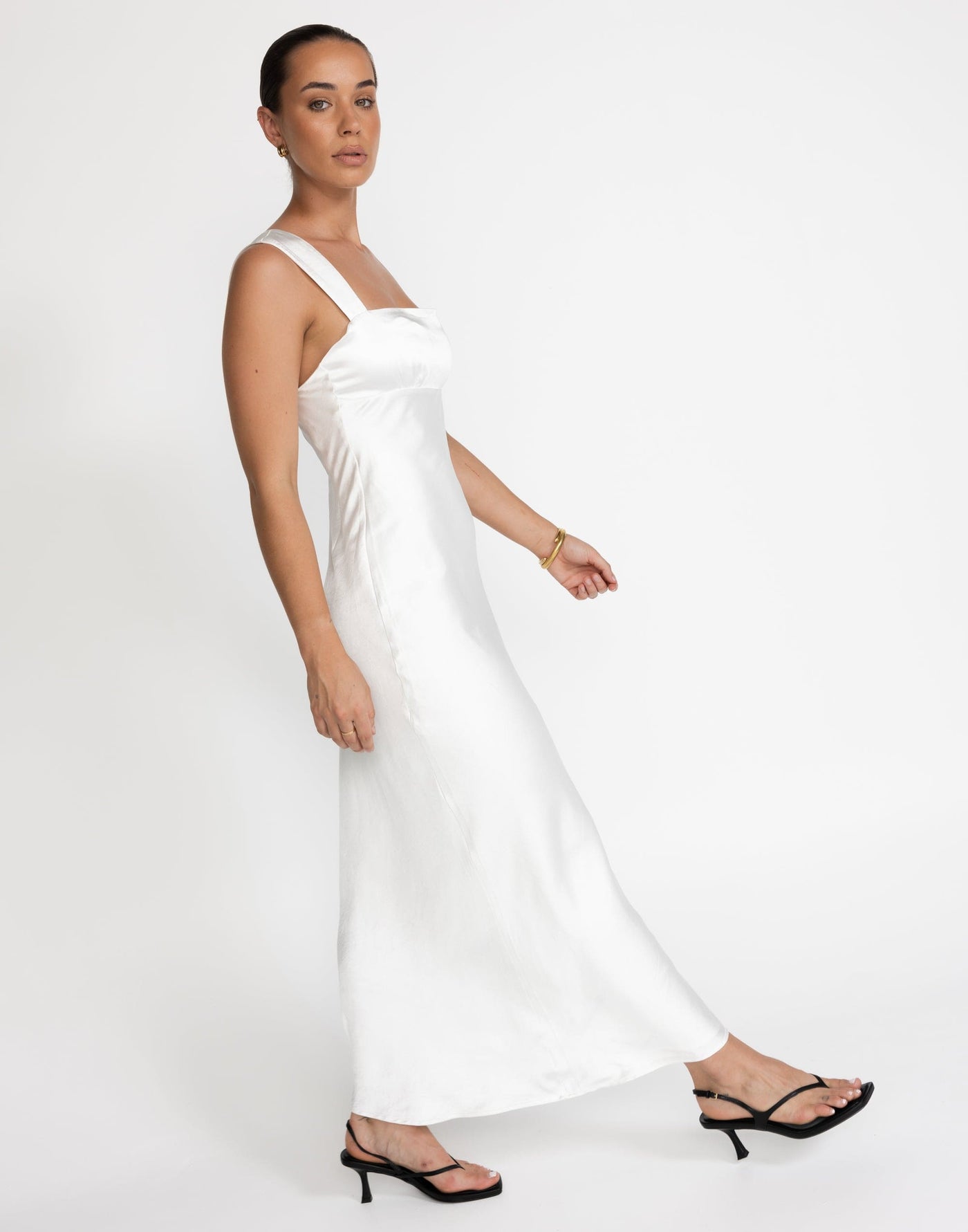 Mimosa Maxi Dress (White) - Satin Maxi - Women's Dress - Charcoal Clothing