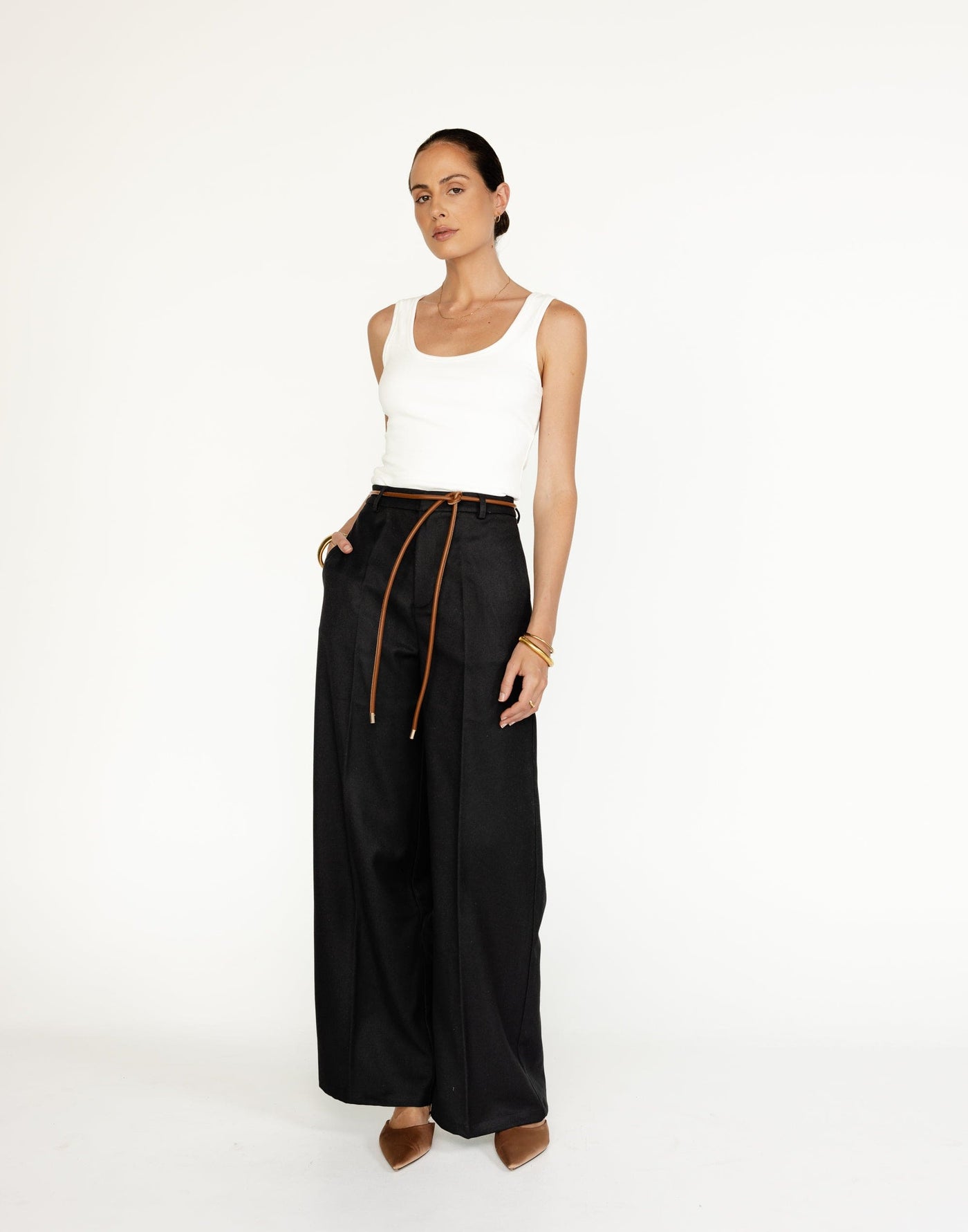 Rita Pants (Black) | CHARCOAL Exclusive - High Waisted Wide Leg Business Pants - Women's Pants - Charcoal Clothing