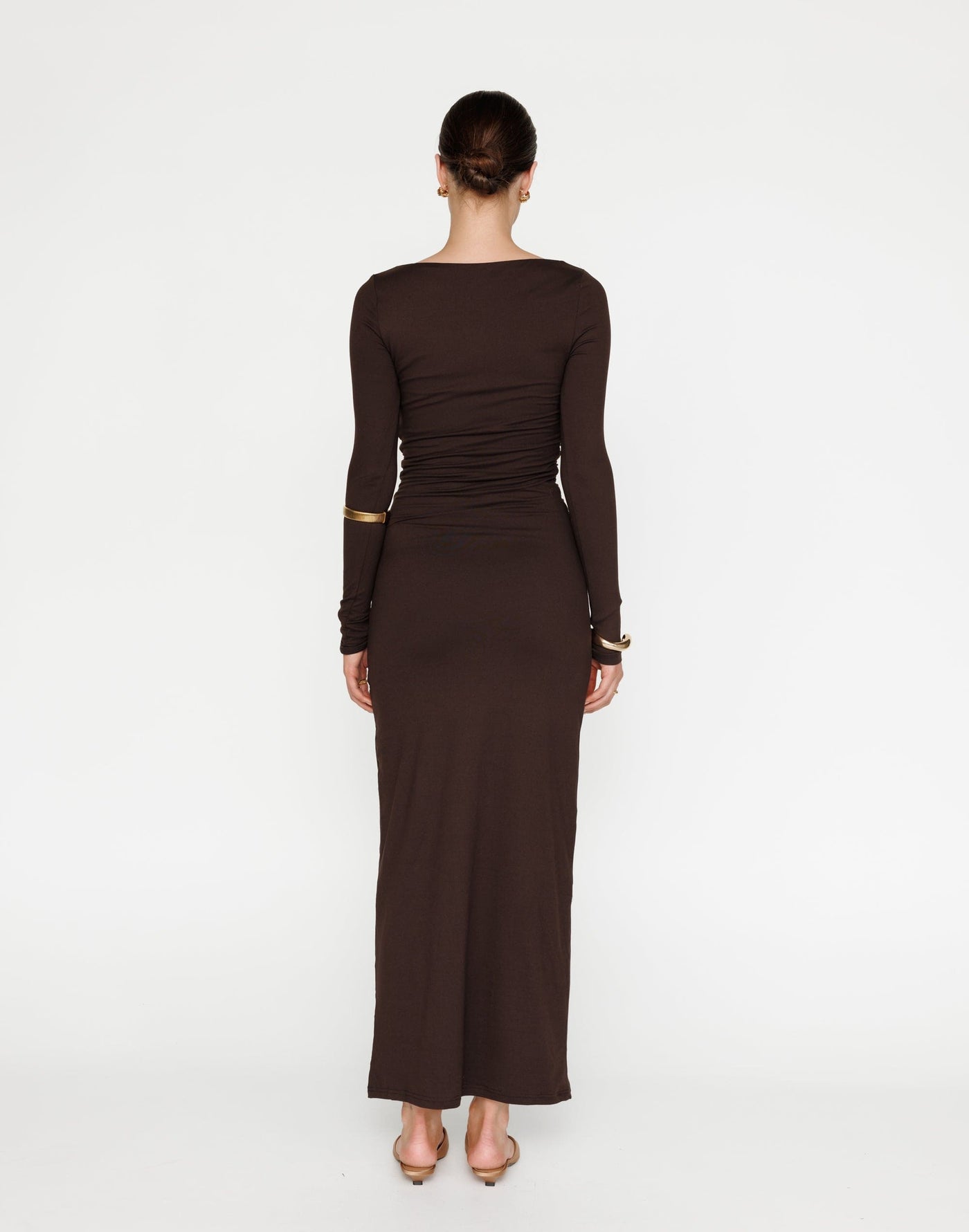 Natasha Maxi Dress (Chocolate) | CHARCOAL Exclusive - High Boatneck Bodycon Maxi Dress - Women's Dress - Charcoal Clothing