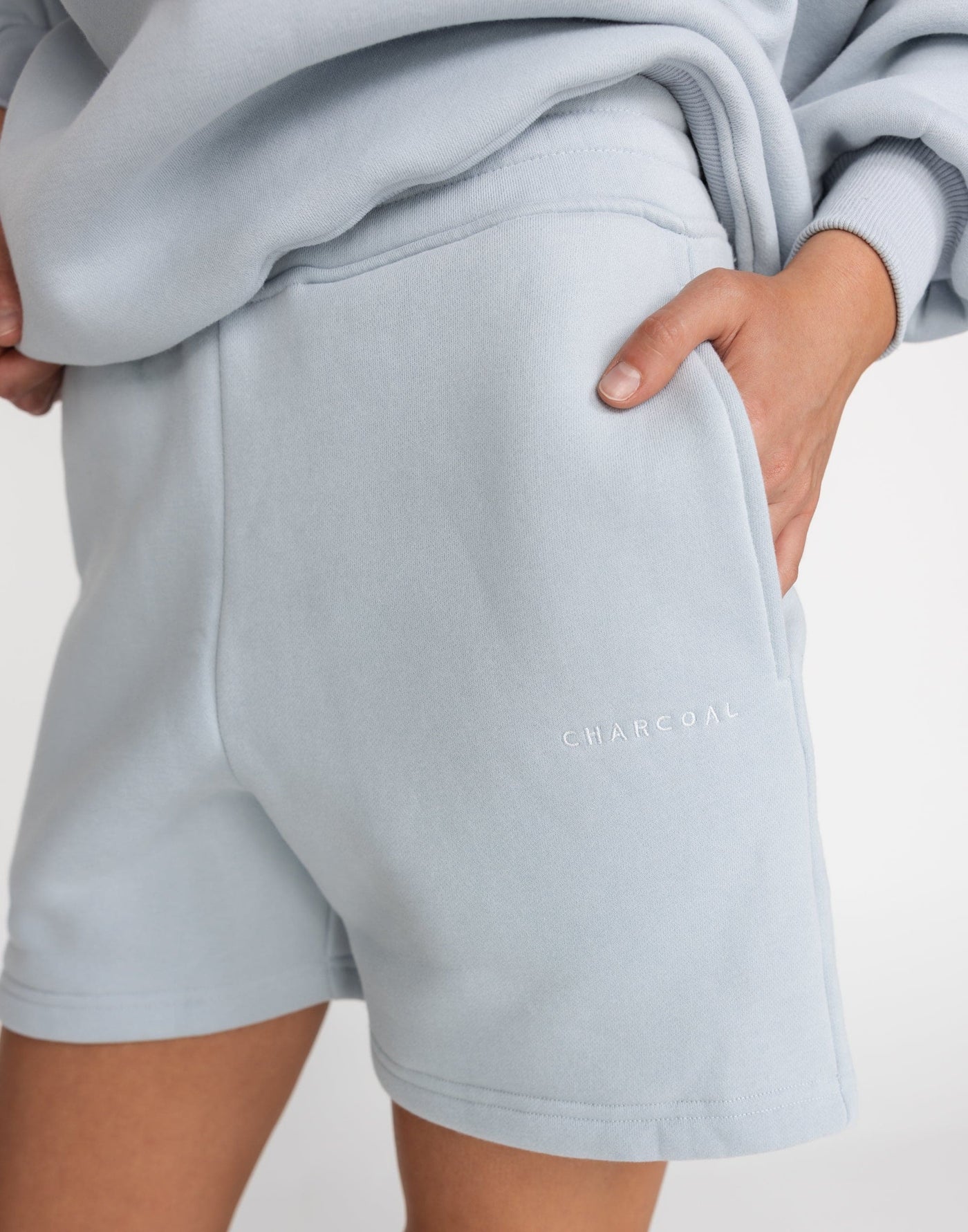 Clayton Sweat Shorts (Baby Blue) | CHARCOAL Exclusive - Fleece Lined Wide Leg Short - Women's Shorts - Charcoal Clothing