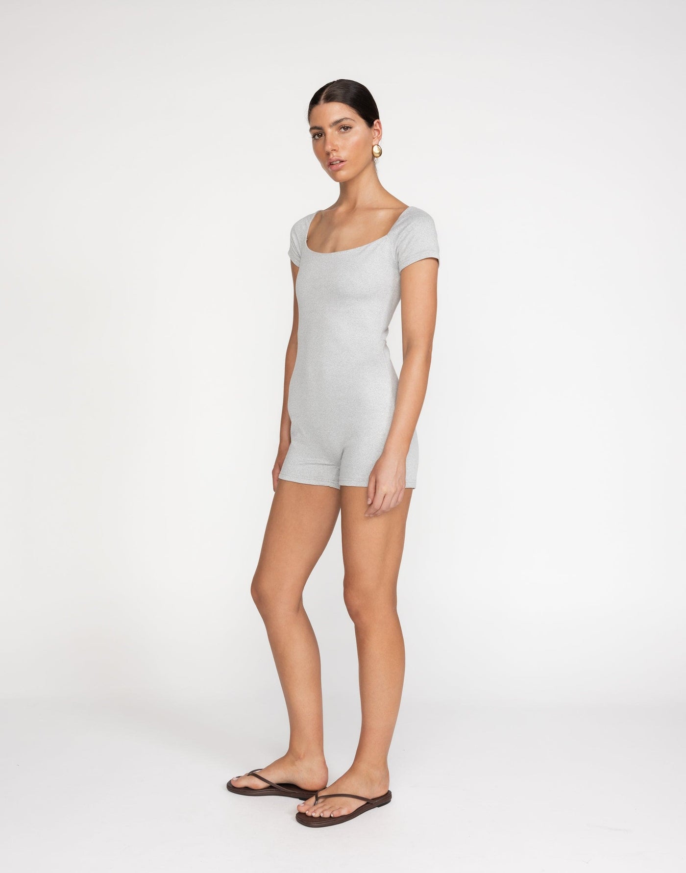 Nailea Playsuit (Grey Marle) | CHARCOAL Exclusive - Bodycon Boat Neck Romper/Playsuit - Women's Playsuit - Charcoal Clothing