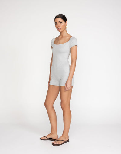 Nailea Playsuit (Grey Marle) | CHARCOAL Exclusive - Bodycon Boat Neck Romper/Playsuit - Women's Playsuit - Charcoal Clothing