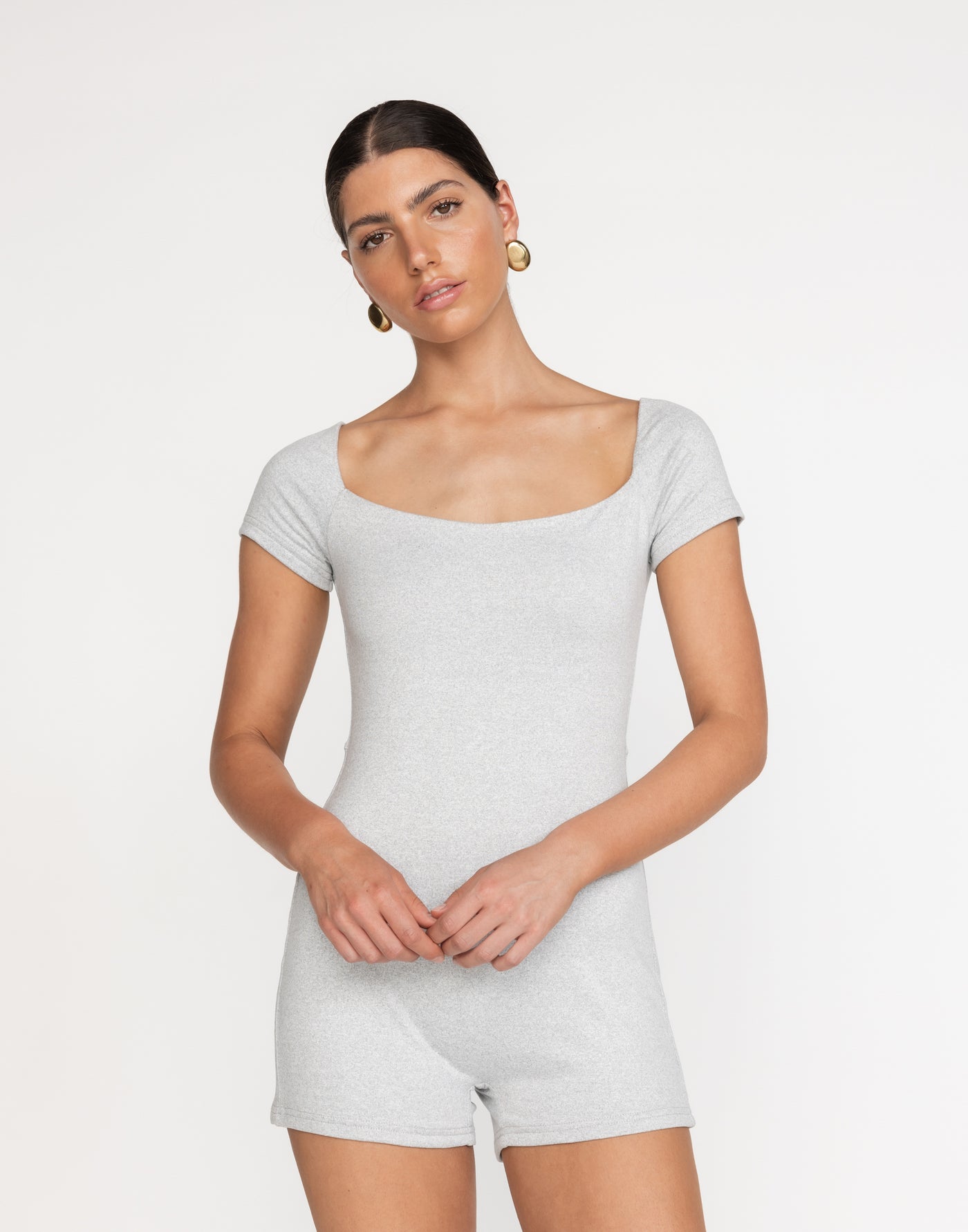 Nailea Playsuit (Grey Marle) | CHARCOAL Exclusive - Bodycon Boat Neck Romper/Playsuit - Women's Playsuit - Charcoal Clothing