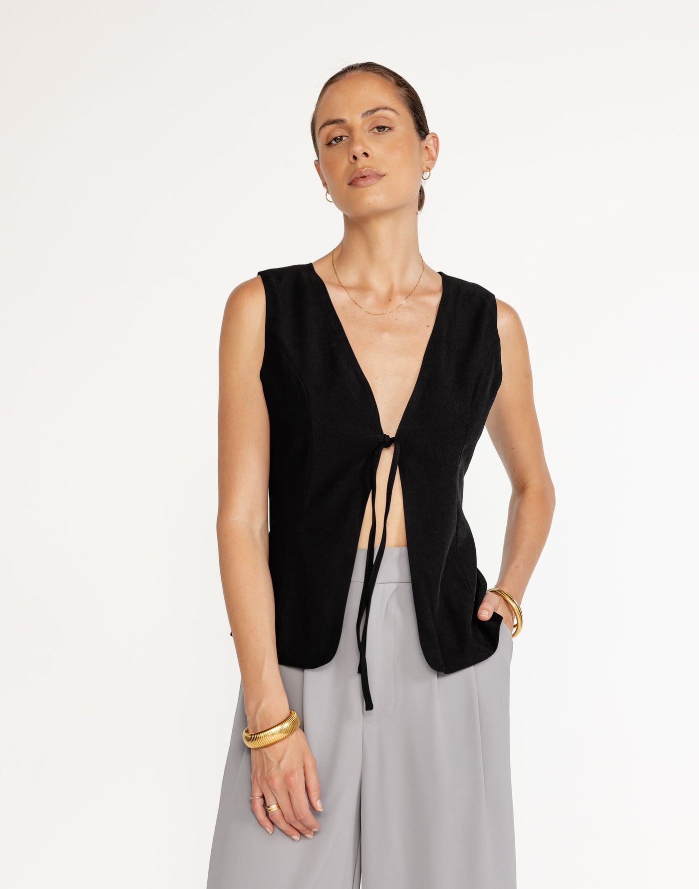 Sian Top (Black) | CHARCOAL Exclusive - V-neck Open Front Top - Women's Top - Charcoal Clothing