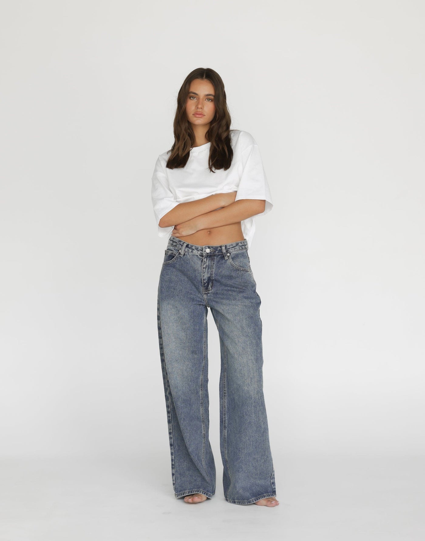 Roman Jeans (Faded) | CHARCOAL Exclusive - Low Rise Wide Leg Jeans - Women's Pants - Charcoal Clothing