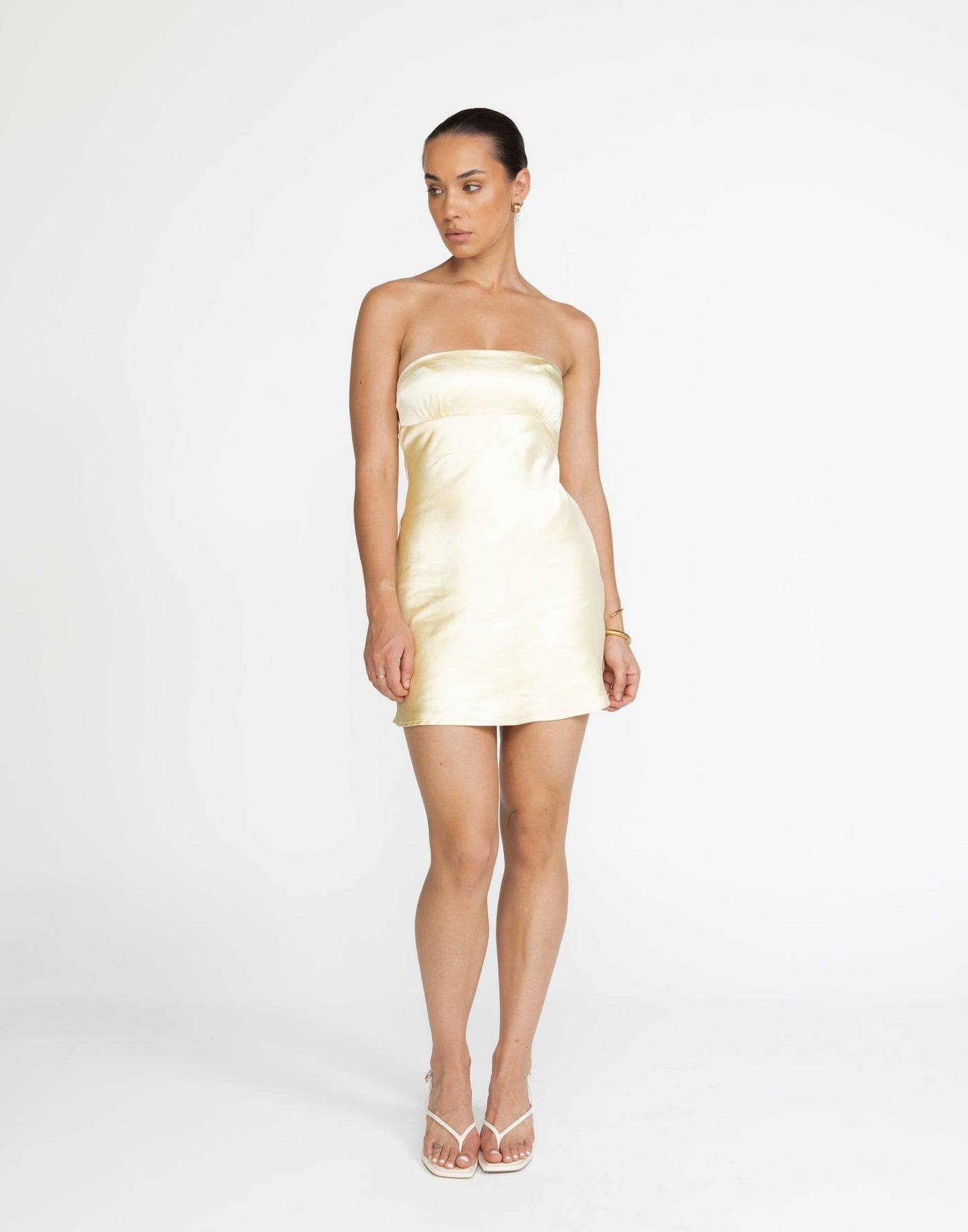 Loren Mini Dress (Lemon) | CHARCOAL Exclusive - Satin Strapless Mini - Women's Dress - Charcoal Clothing