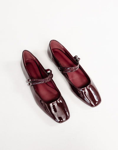 Finnegan Flats (Wine Patent) - By Billini - Dual Strap Ballet Flats - Women's Shoes - Charcoal Clothing