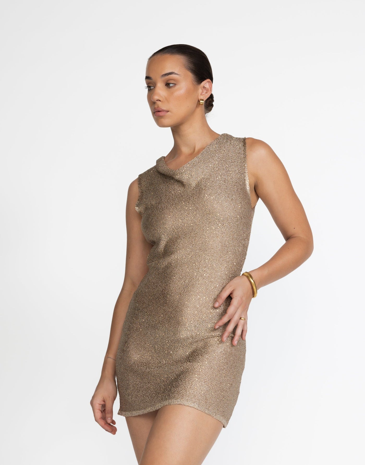 Bebe Knit Mini Dress (Nude) | CHARCOAL Exclusive - Nude Sequin Mini Dress - Women's Dress - Charcoal Clothing