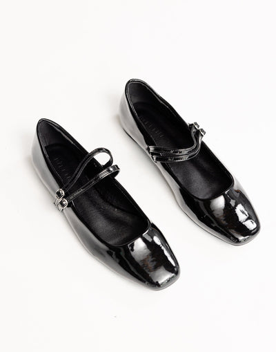 Finnegan Flats (Black Patent) - By Billini - Dual Strap Ballet Flats - Women's Shoes - Charcoal Clothing