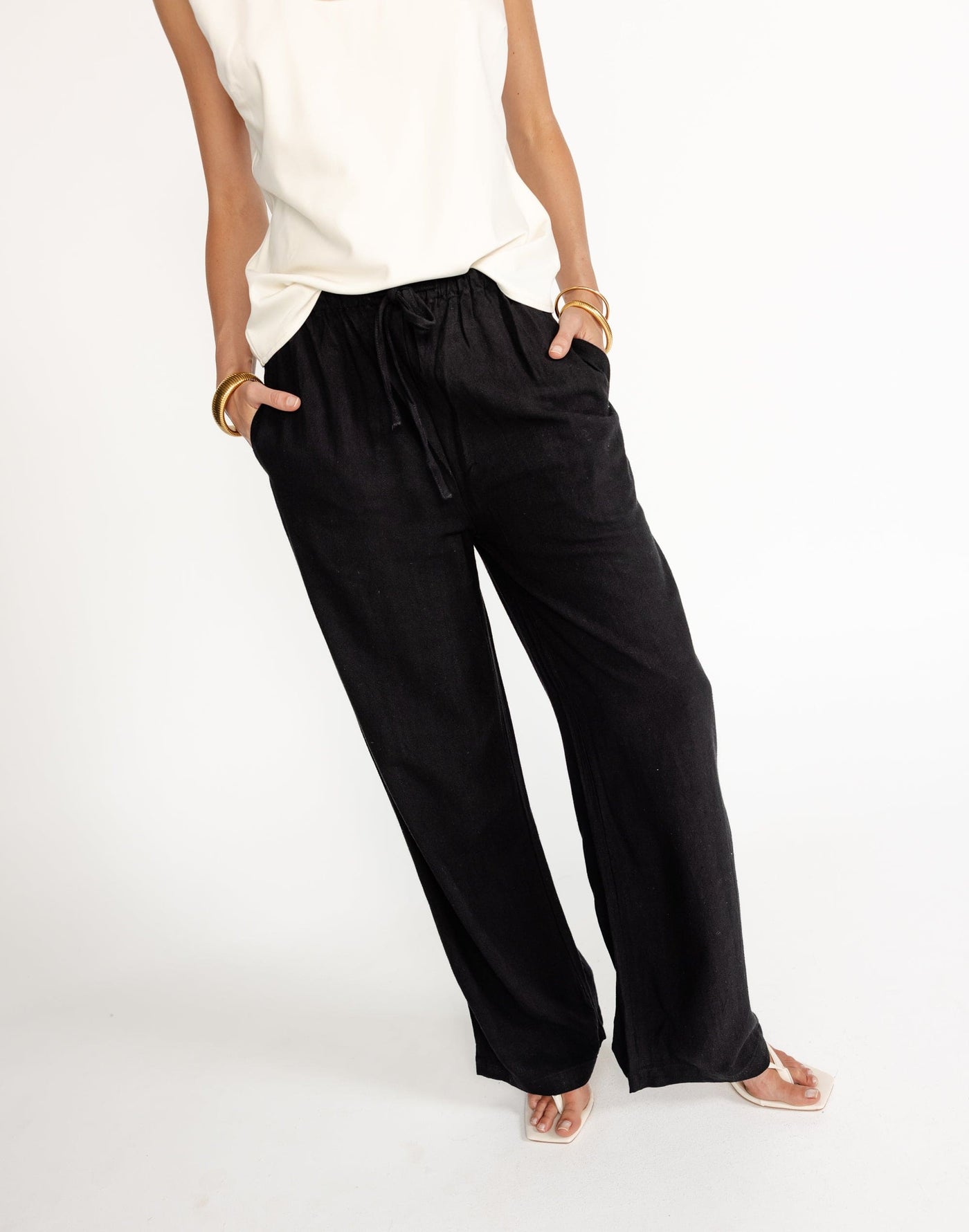 Archie Pants (Black) | Charcoal Exclusive - Black High Waisted Linen Pants - Women's Pants - Charcoal Clothing