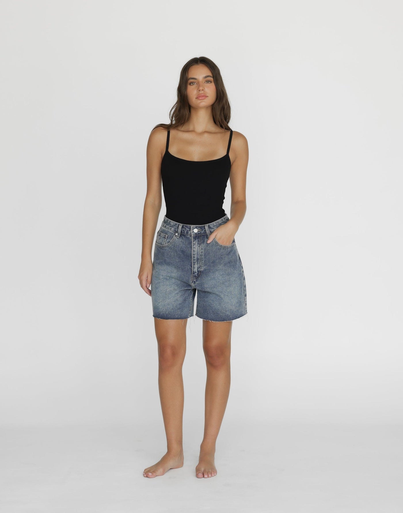 Jordan Denim Shorts (Faded) | CHARCOAL Exclusive - Wide Leg Button Closure Short - Women's Shorts - Charcoal Clothing