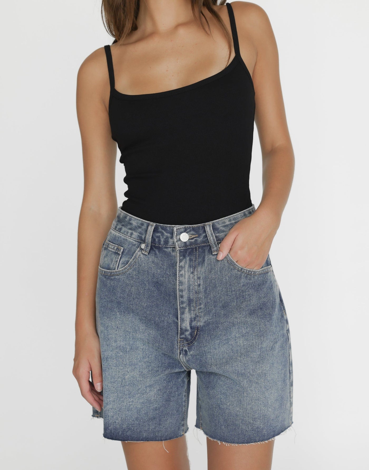 Jordan Denim Shorts (Faded) | CHARCOAL Exclusive - Wide Leg Button Closure Short - Women's Shorts - Charcoal Clothing