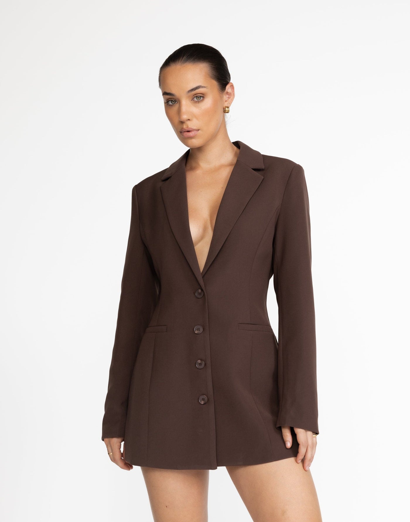 Jay Blazer Dress (Cocoa) | CHARCOAL Exclusive - Blazer Dress, Open Back - Women's Dress - Charcoal Clothing