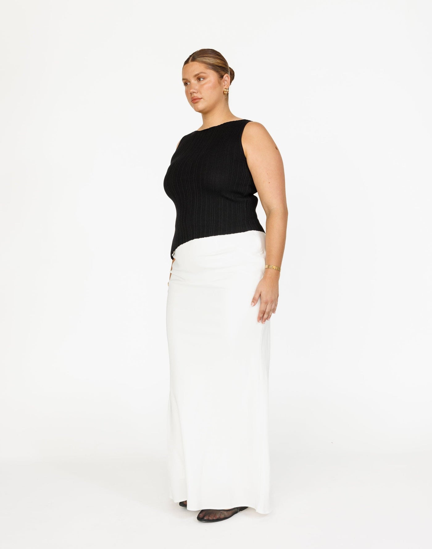 Lilou Maxi Skirt (White) | CHARCOAL Exclusive - Dart Detailed High Waisted Flare Skirt - Women's Skirt - Charcoal Clothing