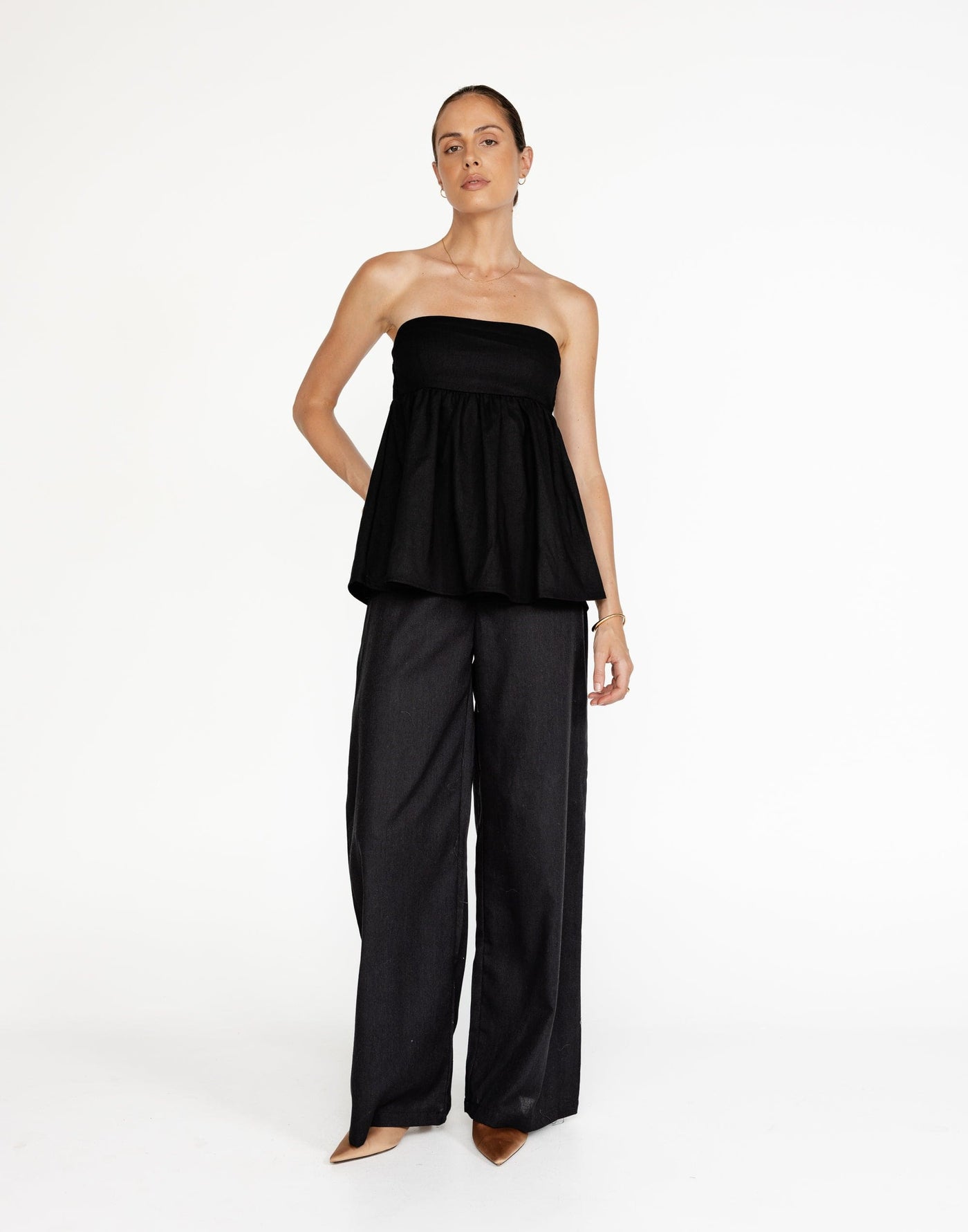 Tarsha Linen Pants (Black) | CHARCOAL Exclusive - High Waisted Zipper and Clasp Entry Pants - Women's Pants - Charcoal Clothing