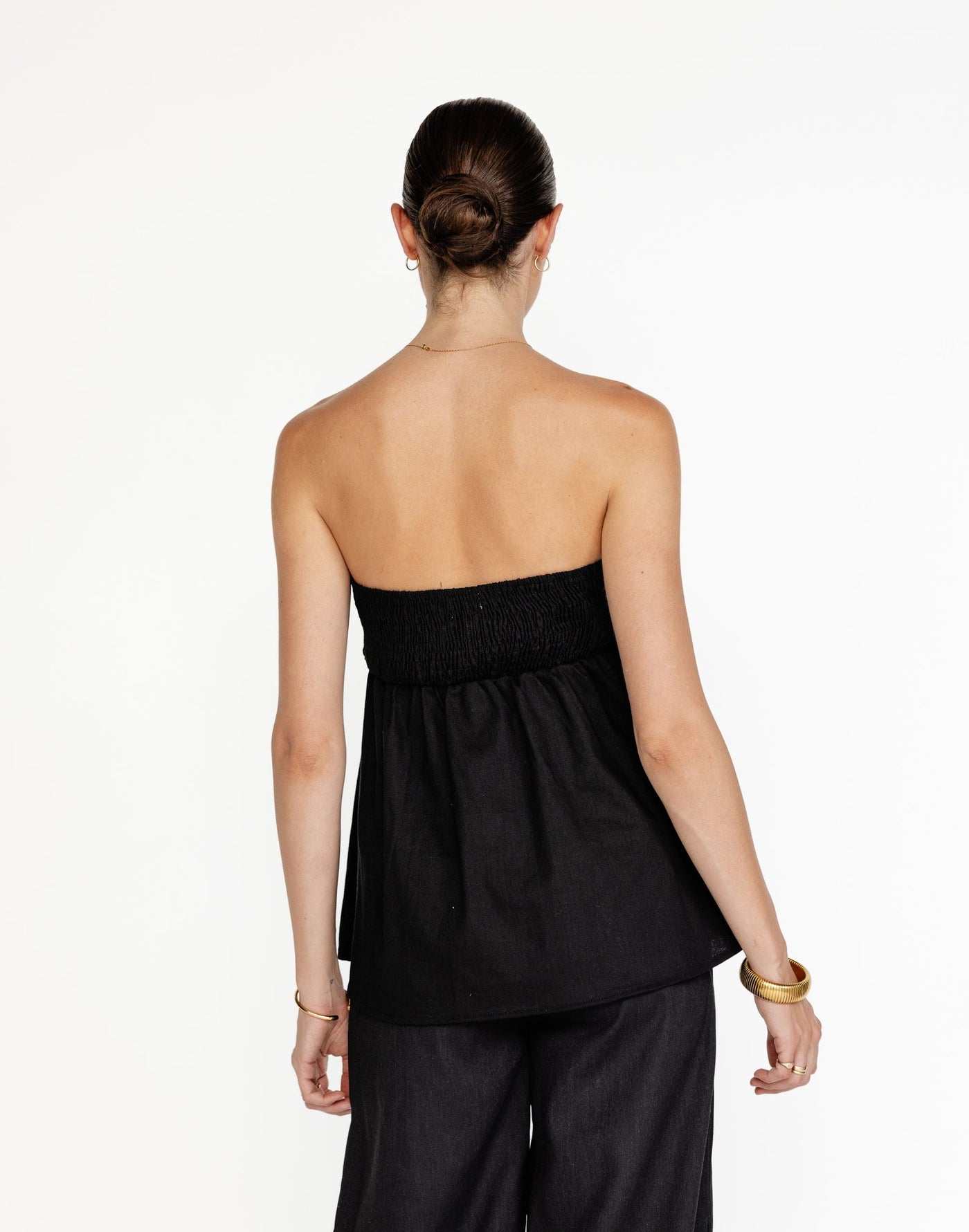 Tarsha Strapless Linen Top (Black) | CHARCOAL Exclusive - Strapless Peplum Style Top - Women's Top - Charcoal Clothing