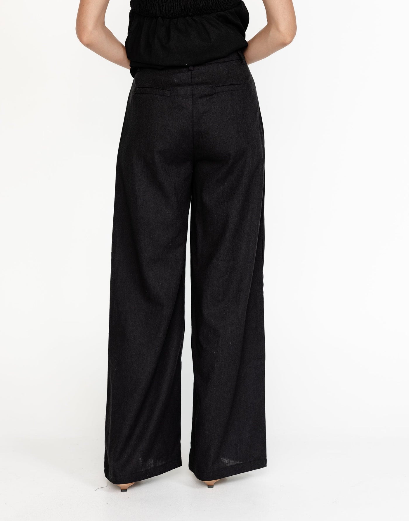 Tarsha Linen Pants (Black) | CHARCOAL Exclusive - High Waisted Zipper and Clasp Entry Pants - Women's Pants - Charcoal Clothing