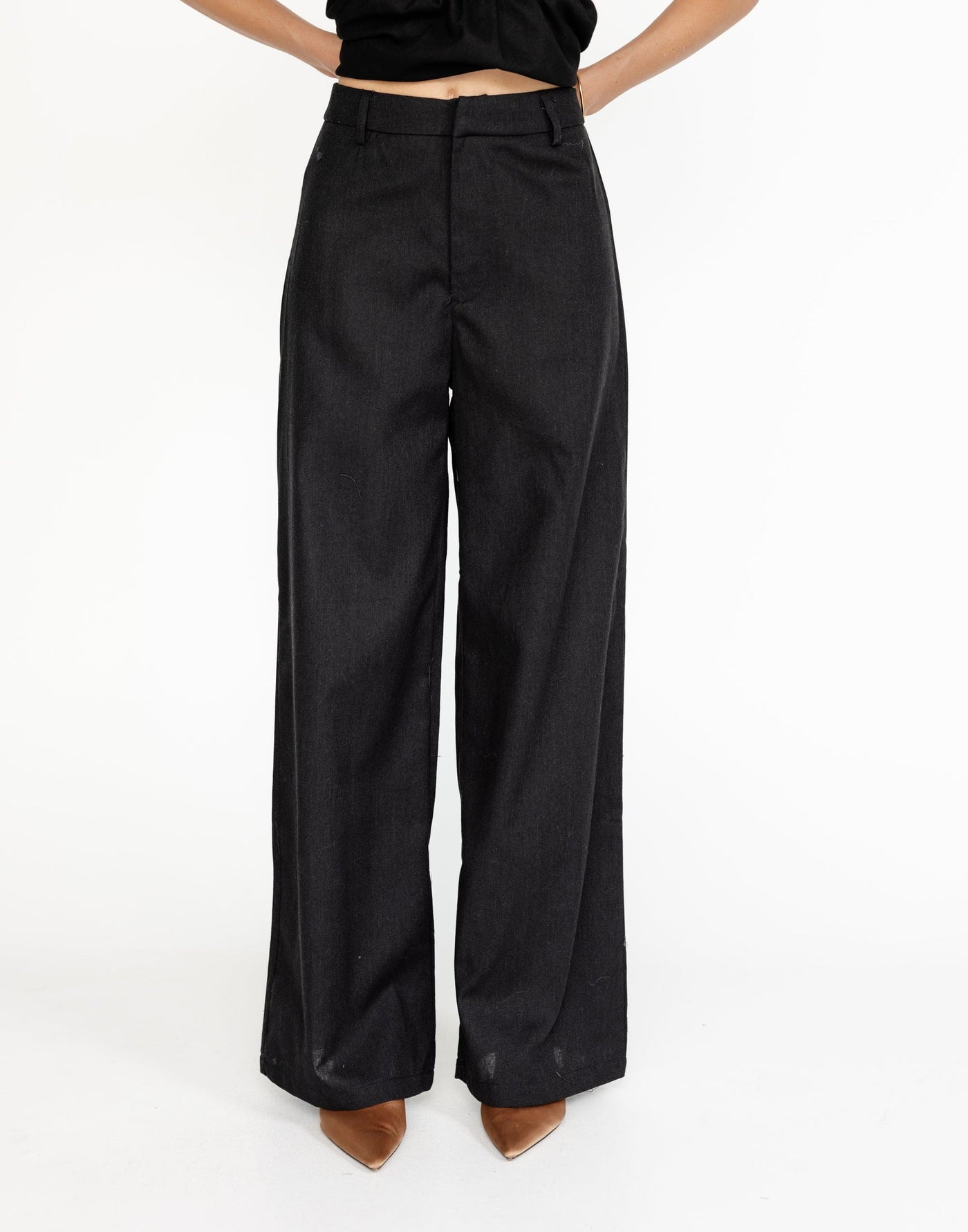 Tarsha Linen Pants (Black) | CHARCOAL Exclusive - High Waisted Zipper and Clasp Entry Pants - Women's Pants - Charcoal Clothing