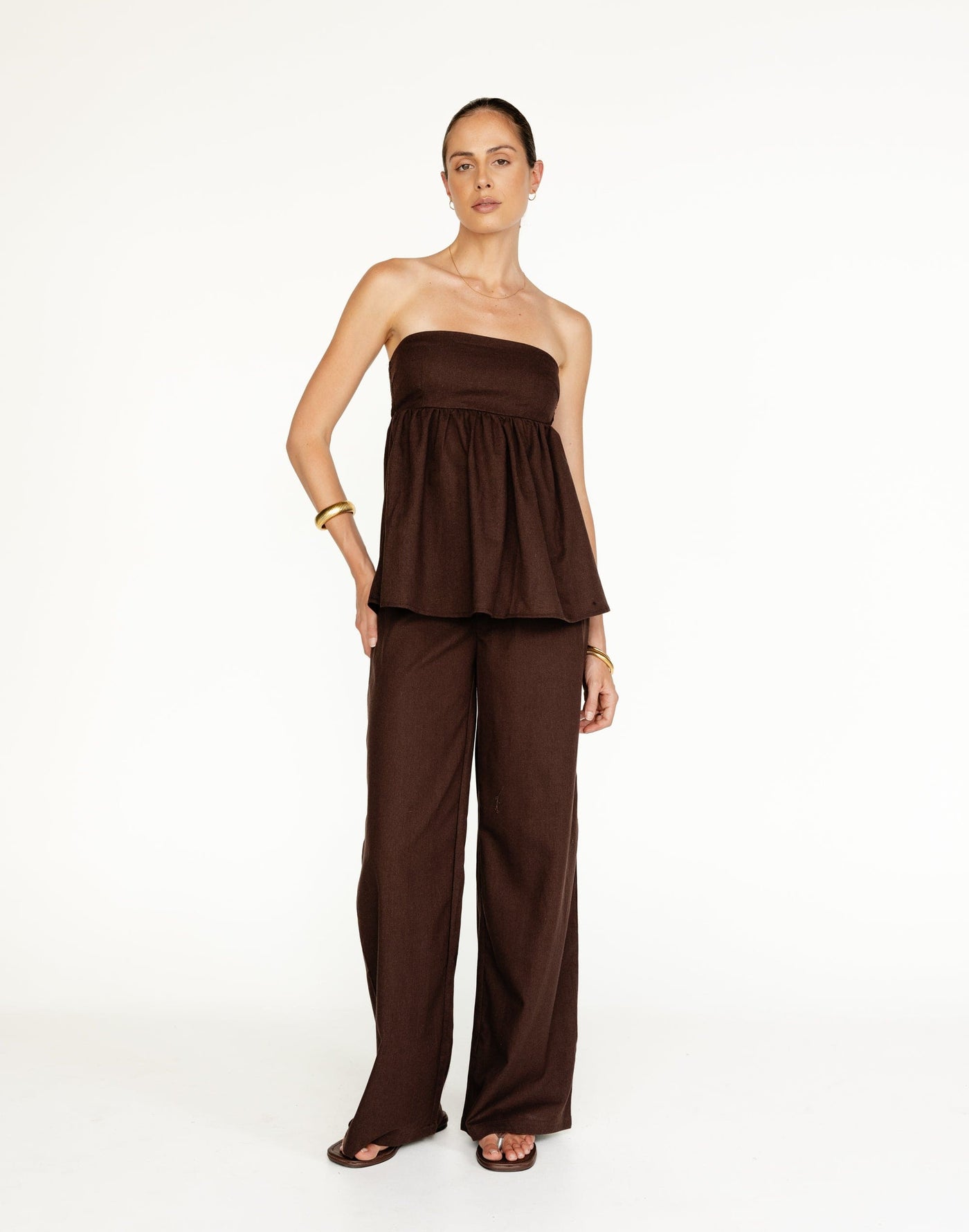 Tarsha Linen Pants (Chocolate) | Charcoal Clothing Exclusive - High Waisted Wide Leg Pants - Women's Pants - Charcoal Clothing