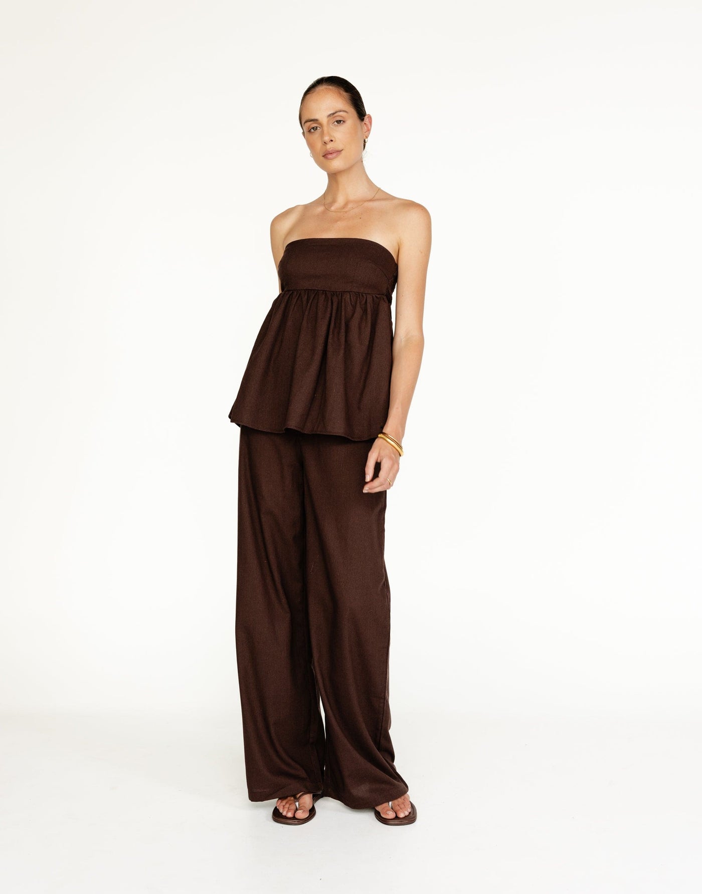 Tarsha Linen Pants (Chocolate) | Charcoal Clothing Exclusive - High Waisted Wide Leg Pants - Women's Pants - Charcoal Clothing