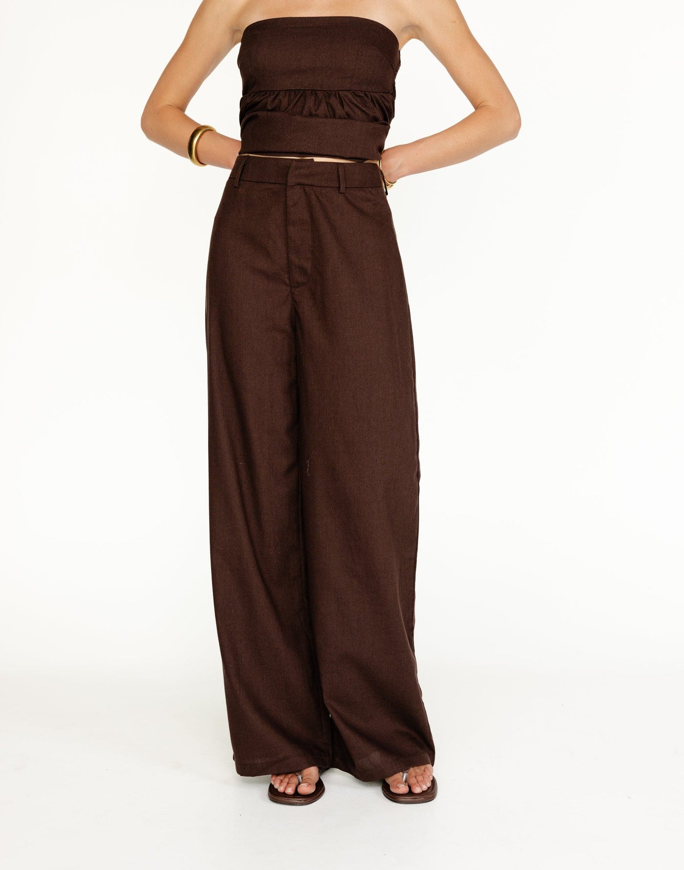 Tarsha Linen Pants (Chocolate) | Charcoal Clothing Exclusive - High Waisted Wide Leg Pants - Women's Pants - Charcoal Clothing