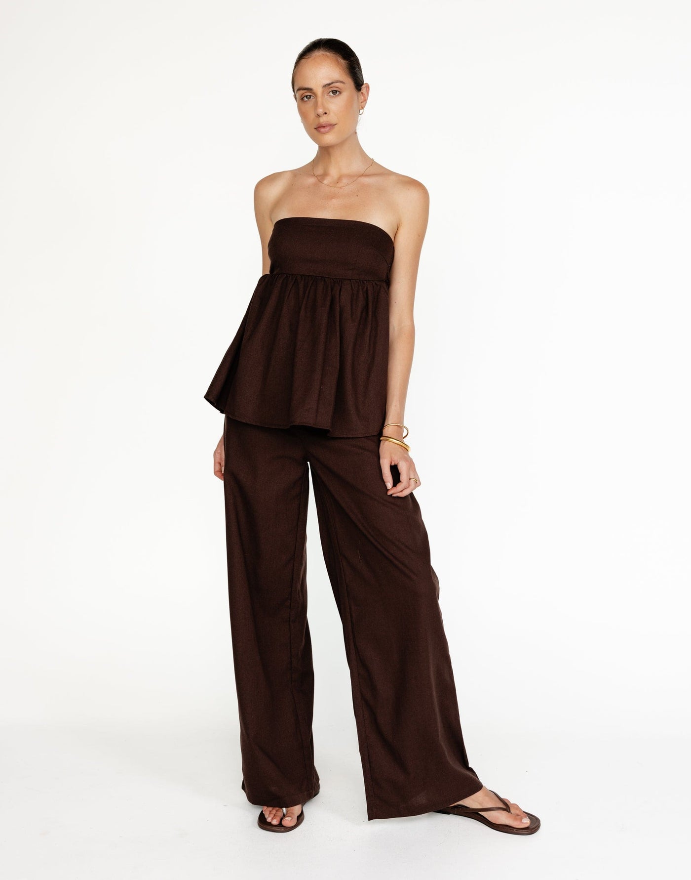 Tarsha Linen Pants (Chocolate) | Charcoal Clothing Exclusive - High Waisted Wide Leg Pants - Women's Pants - Charcoal Clothing