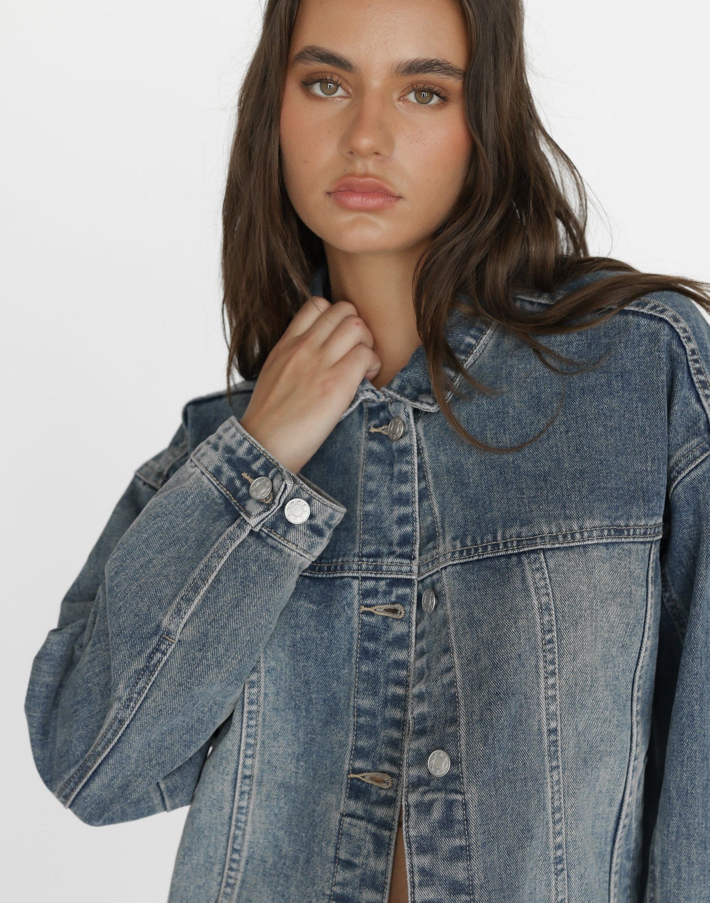 Cole Denim Jacket (Faded) | CHARCOAL Exclusive - Button Closure Collared Denim Jacket - Women's Outerwear - Charcoal Clothing