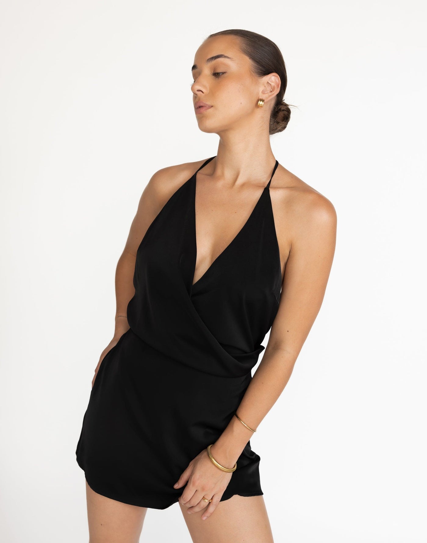 Cabaret Mini Dress (Black) | CHARCOAL Exclusive - Halter Mini Black Dress - Women's Dress - Charcoal Clothing