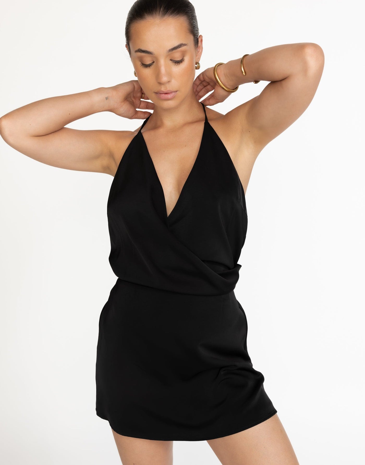 Cabaret Mini Dress (Black) | CHARCOAL Exclusive - Halter Mini Black Dress - Women's Dress - Charcoal Clothing