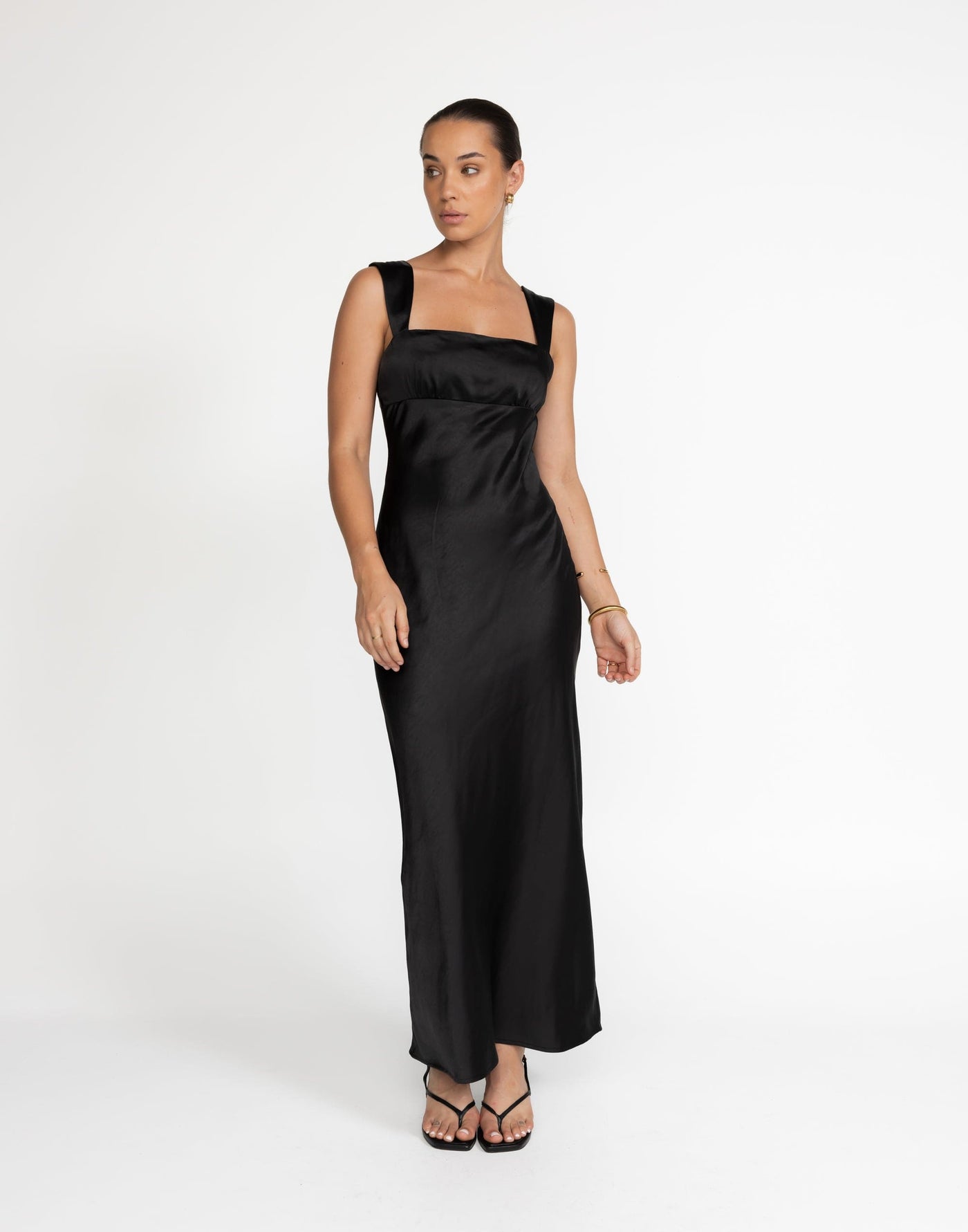 Mimosa Maxi Dress (Black) - Satin Maxi - Women's Dress - Charcoal Clothing