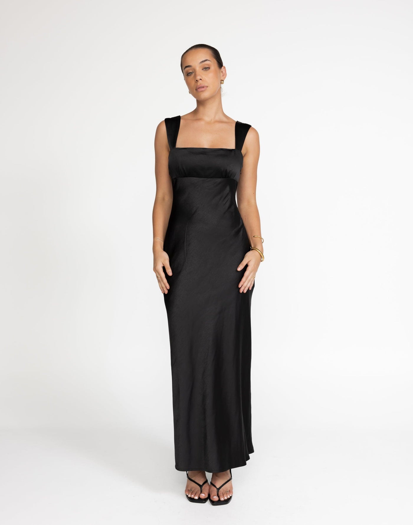 Mimosa Maxi Dress (Black) - Satin Maxi - Women's Dress - Charcoal Clothing