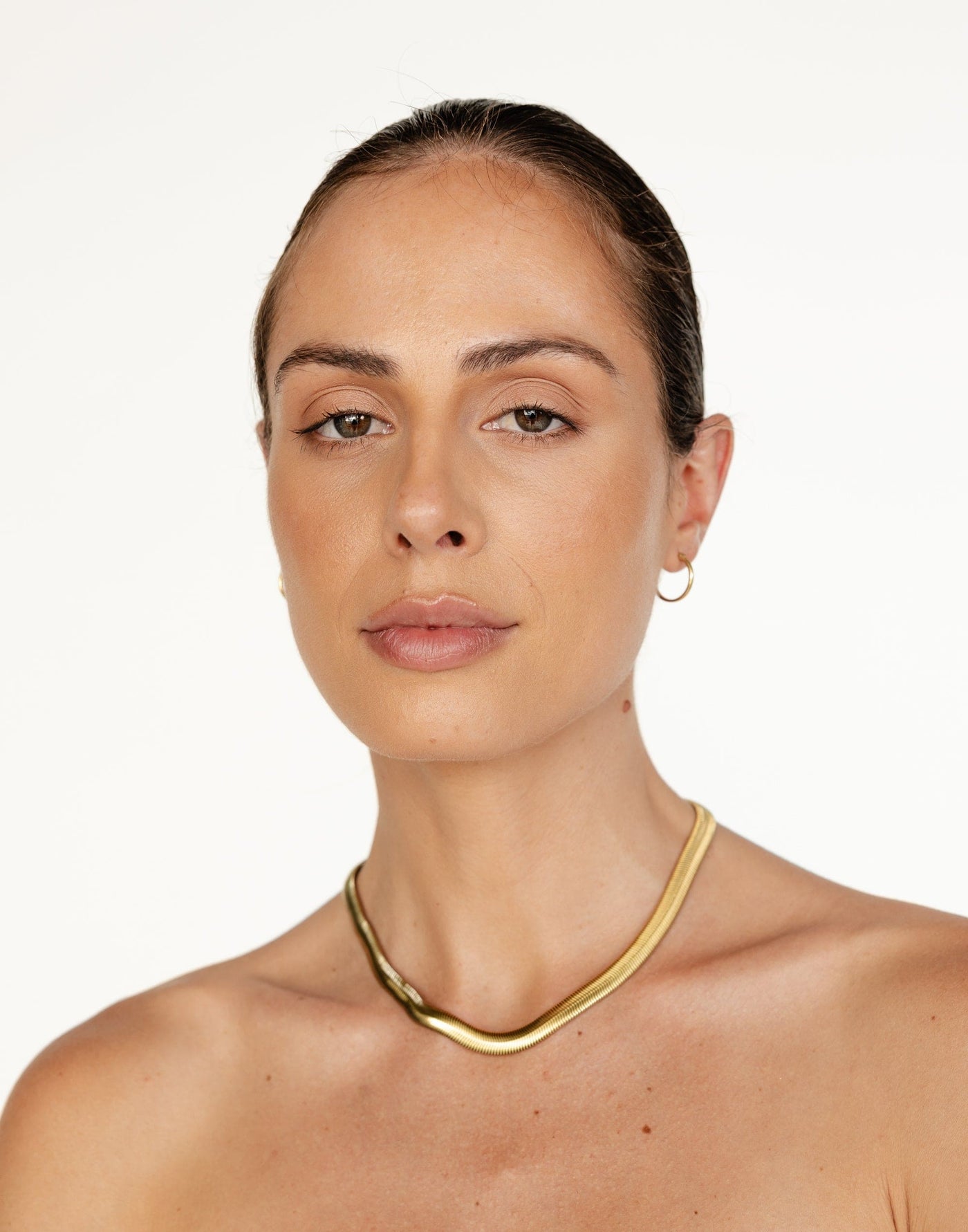 Dara Necklace (Gold) | Charcoal Clothing Exclusive - Flat Snake Chain Necklace - Women's Accessories - Charcoal Clothing